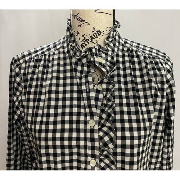 Ann Taylor Black & White Gingham Button Up Blouse with Ruffle Collar Small - Picture 3 of 9